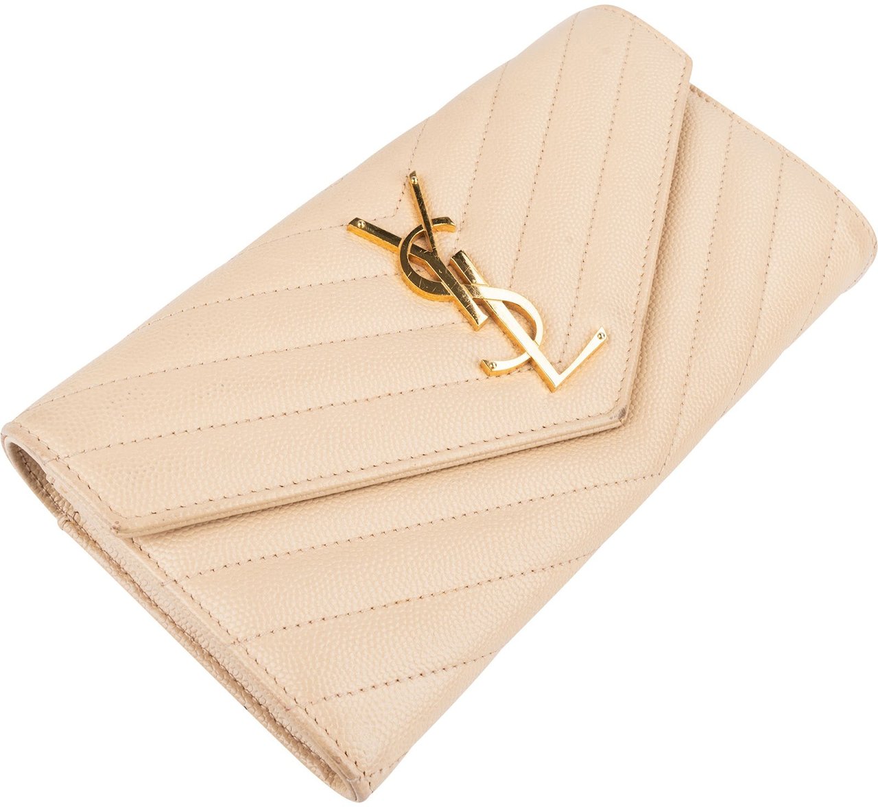 Saint Laurent Saint Laurent Grain de Poudre Leather Monogram Flap Wallet Beige