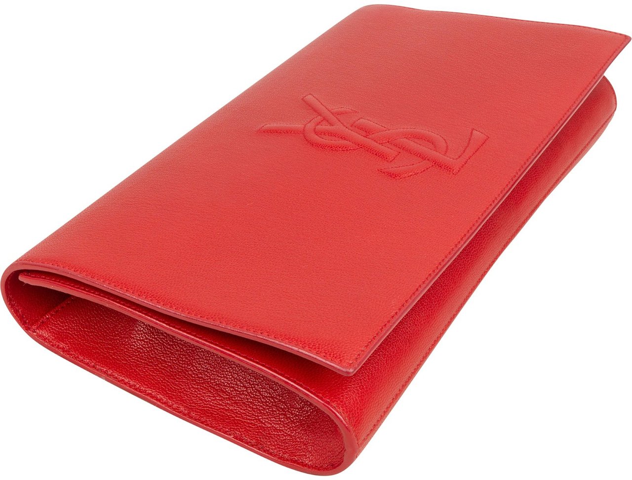 Saint Laurent Grain de Poudre Leather Cassandre Clutch Rood