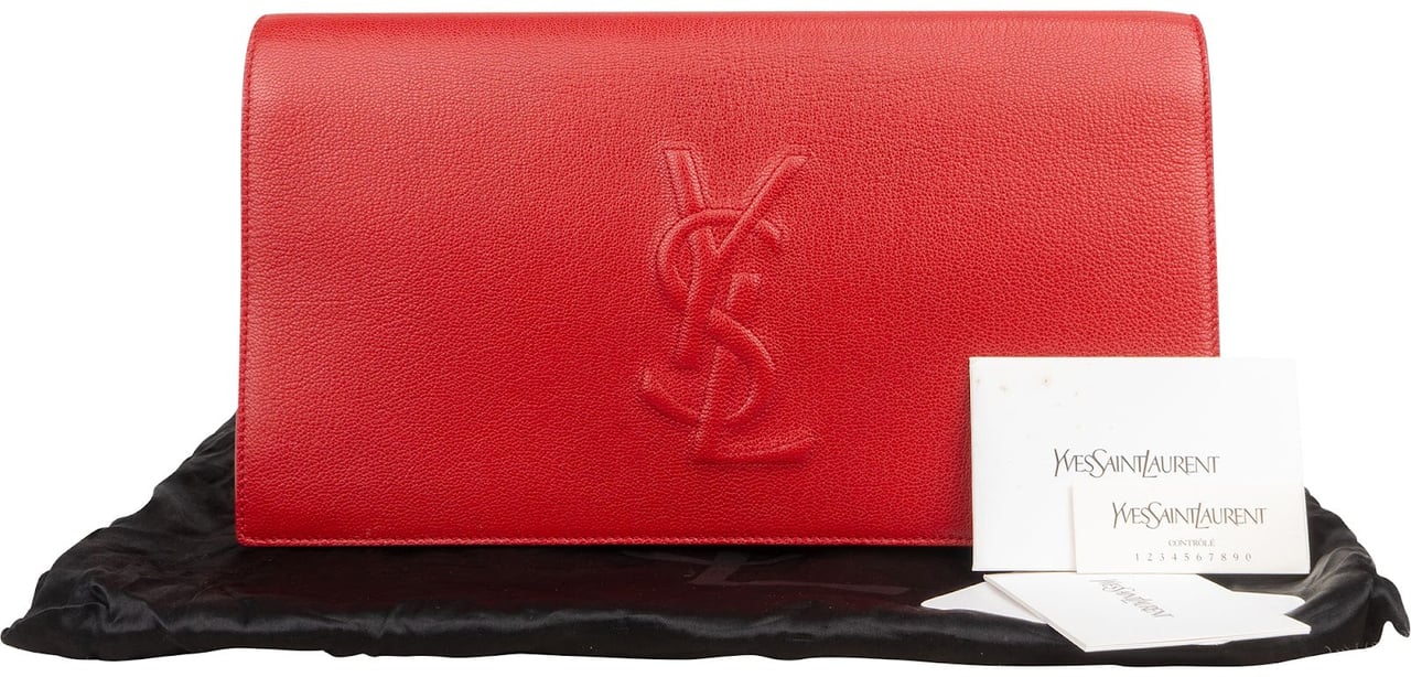 Saint Laurent Grain de Poudre Leather Cassandre Clutch Rood