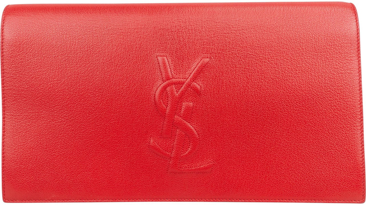 Saint Laurent Grain de Poudre Leather Cassandre Clutch Rood
