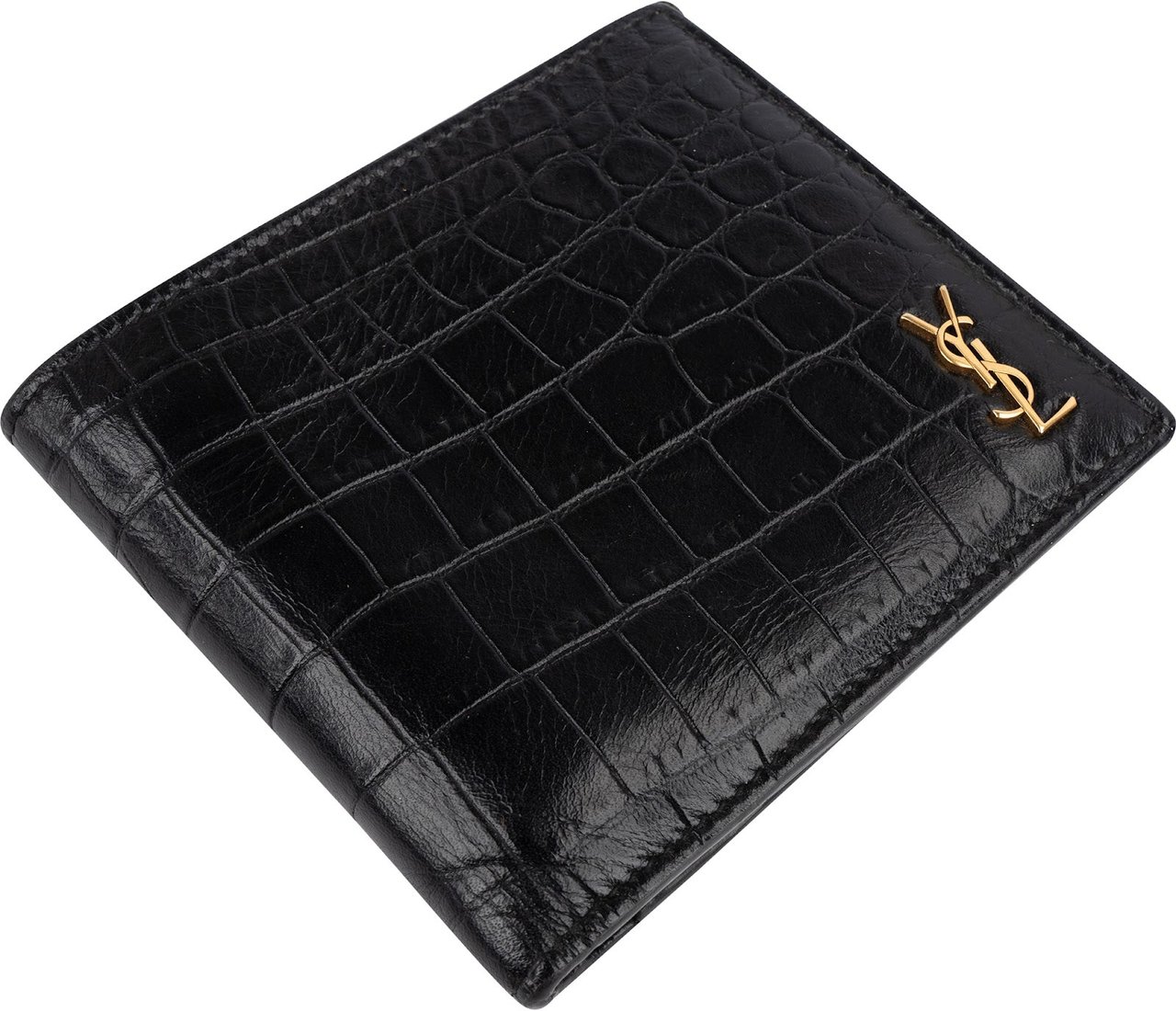 Saint Laurent Saint Laurent Croc-Embossed Leather East West Bifold Wallet Zwart
