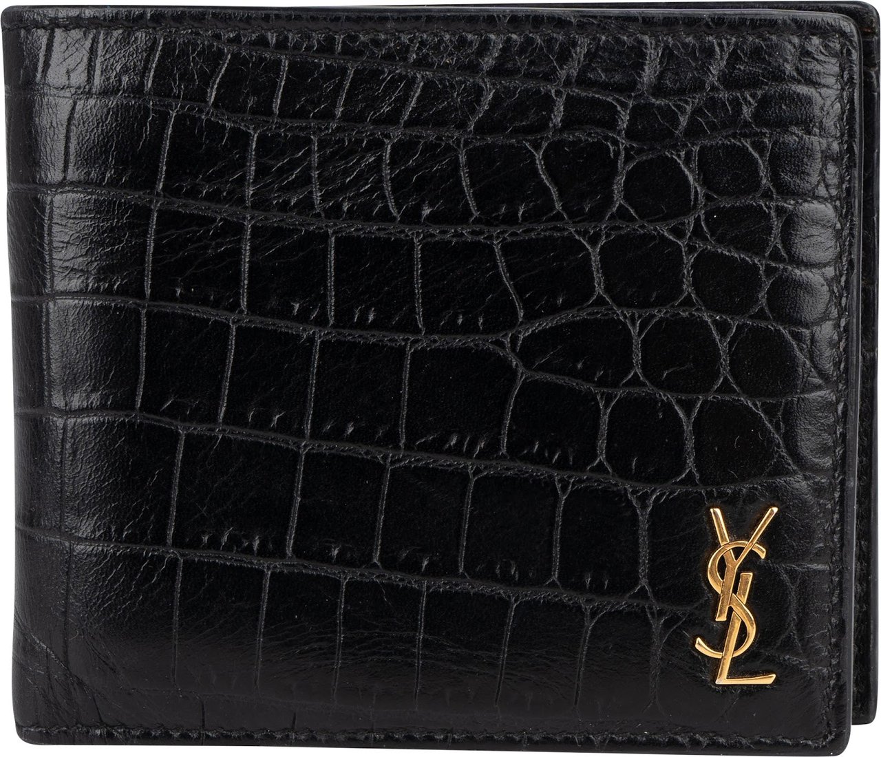Saint Laurent Saint Laurent Croc-Embossed Leather East West Bifold Wallet Zwart