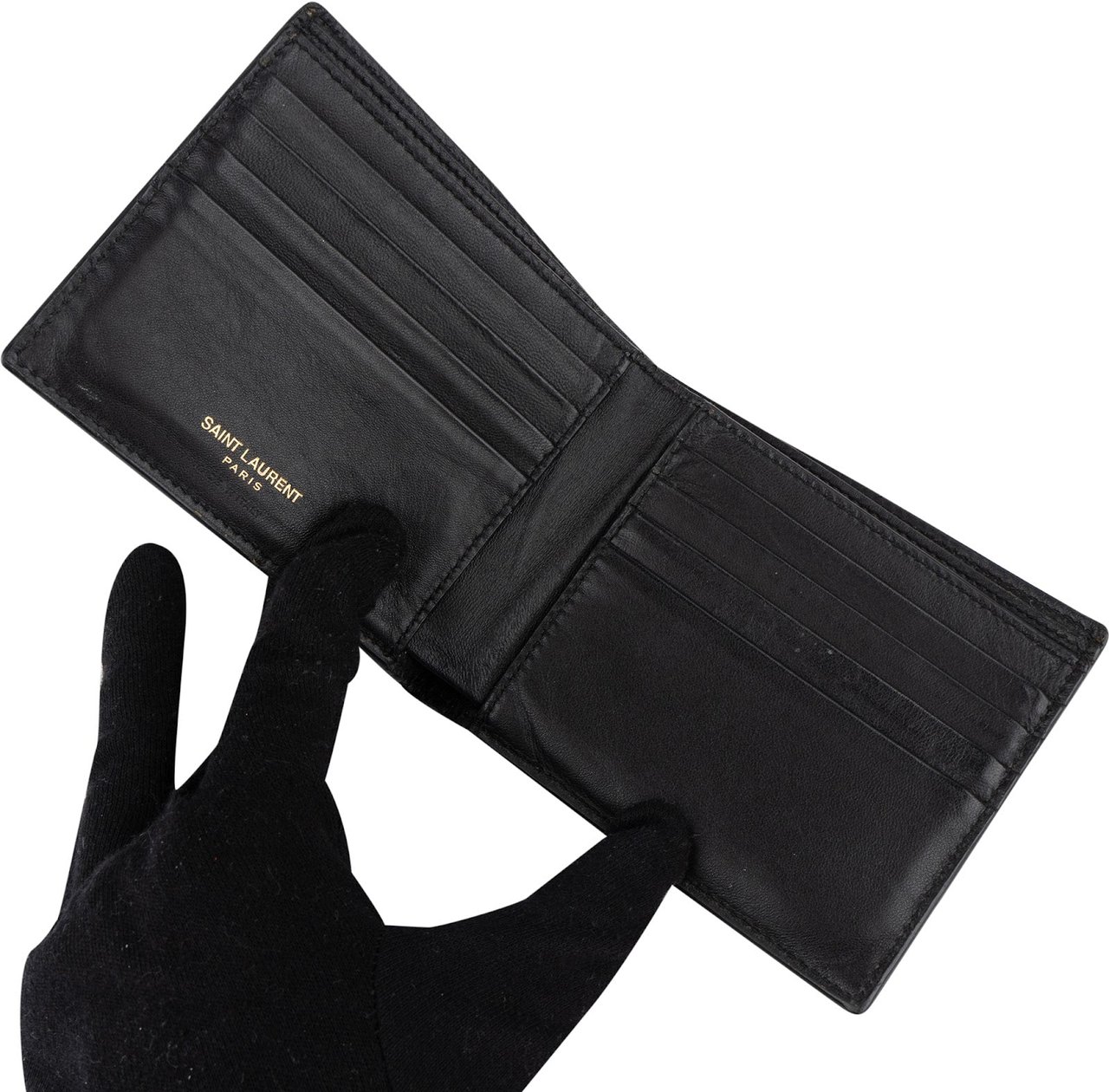 Saint Laurent Saint Laurent Croc-Embossed Leather East West Bifold Wallet Zwart