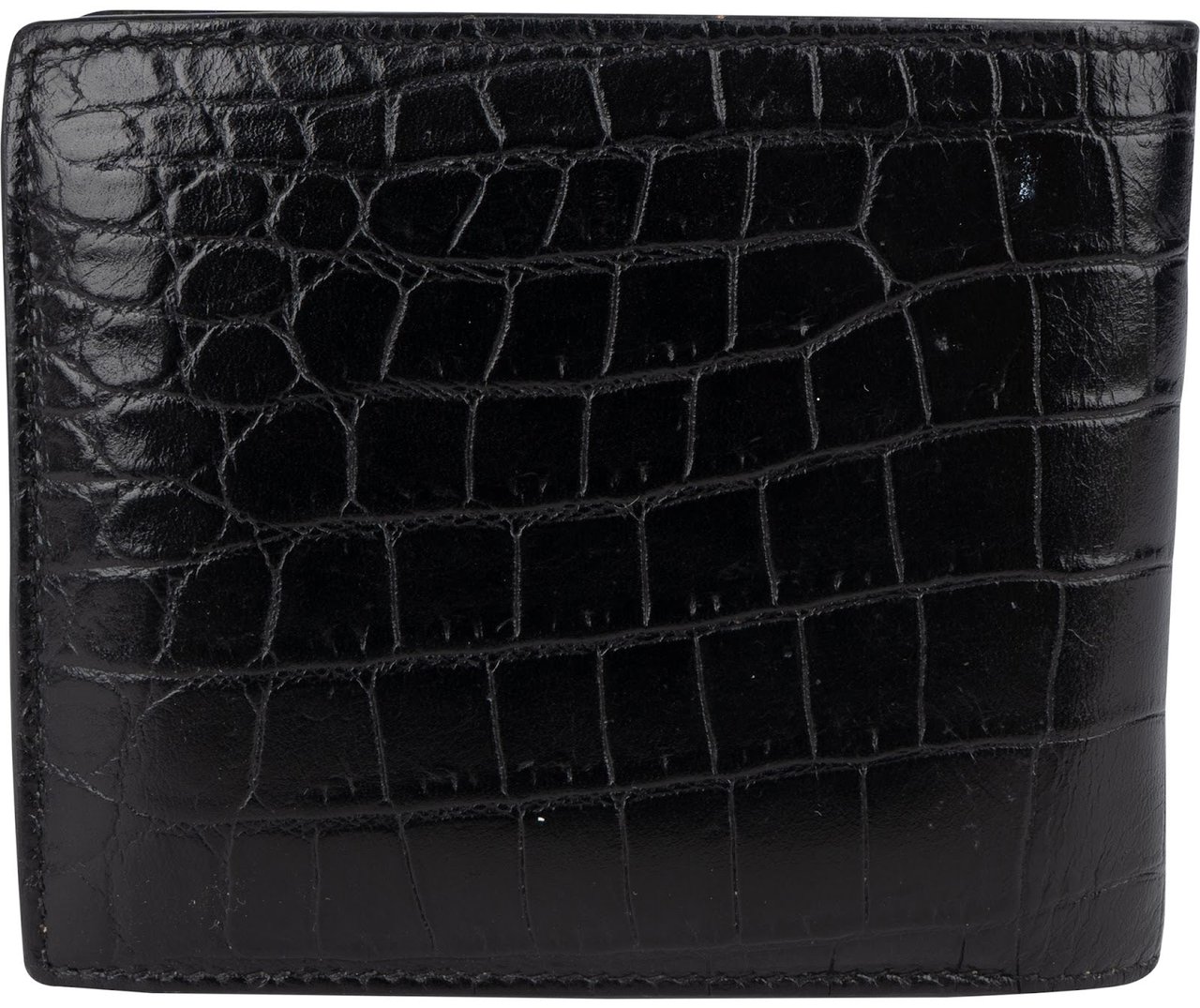 Saint Laurent Saint Laurent Croc-Embossed Leather East West Bifold Wallet Zwart