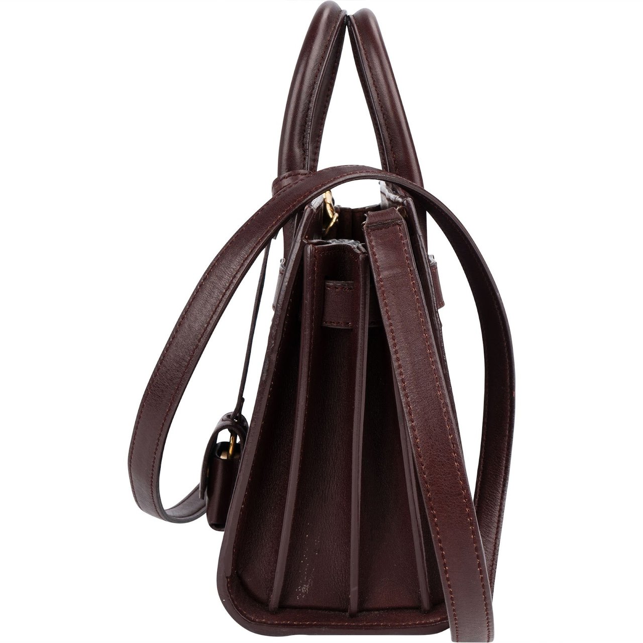 Saint Laurent Saint Laurent Calfskin Leather Nano Sac De Jour Handbag Maroon