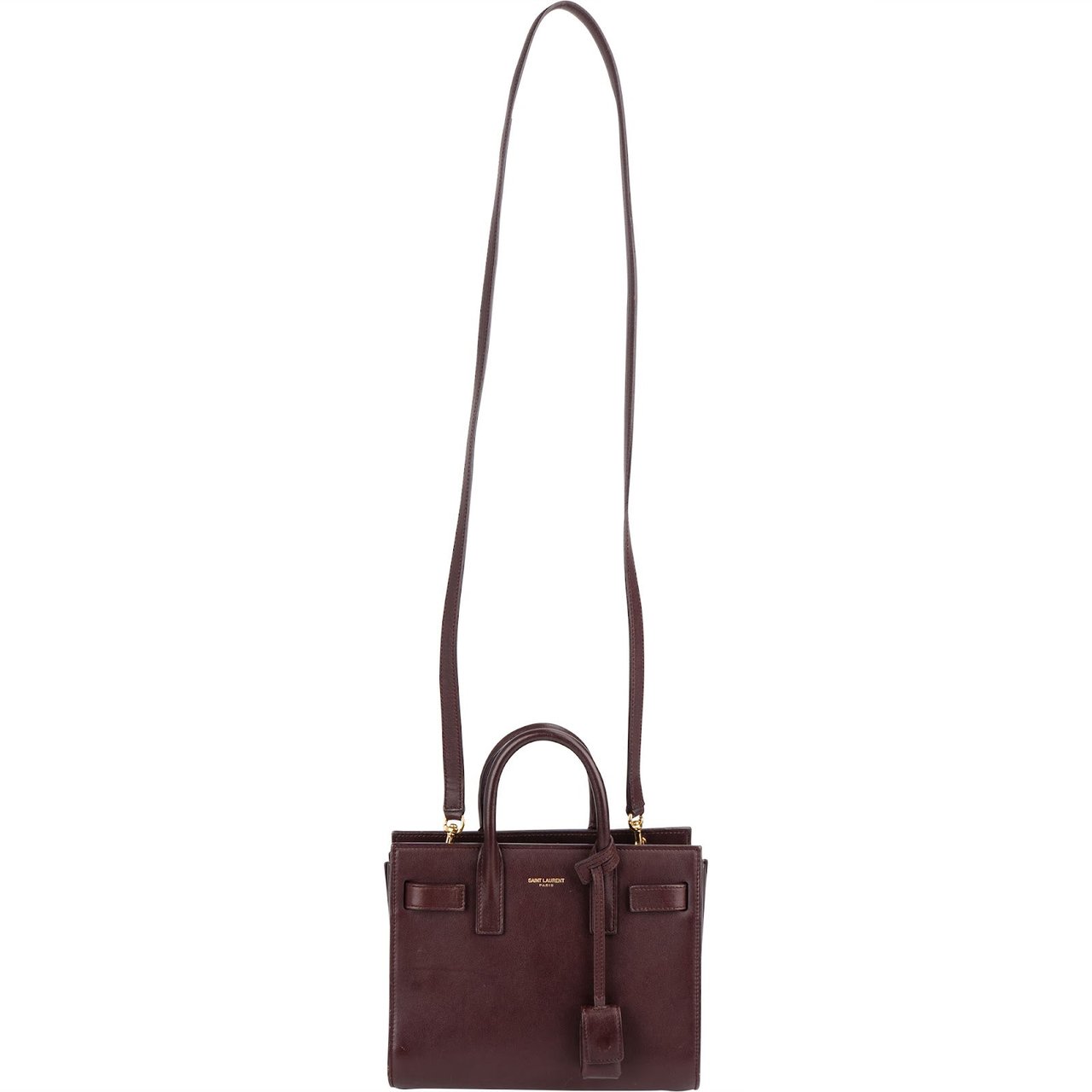 Saint Laurent Saint Laurent Calfskin Leather Nano Sac De Jour Handbag Maroon