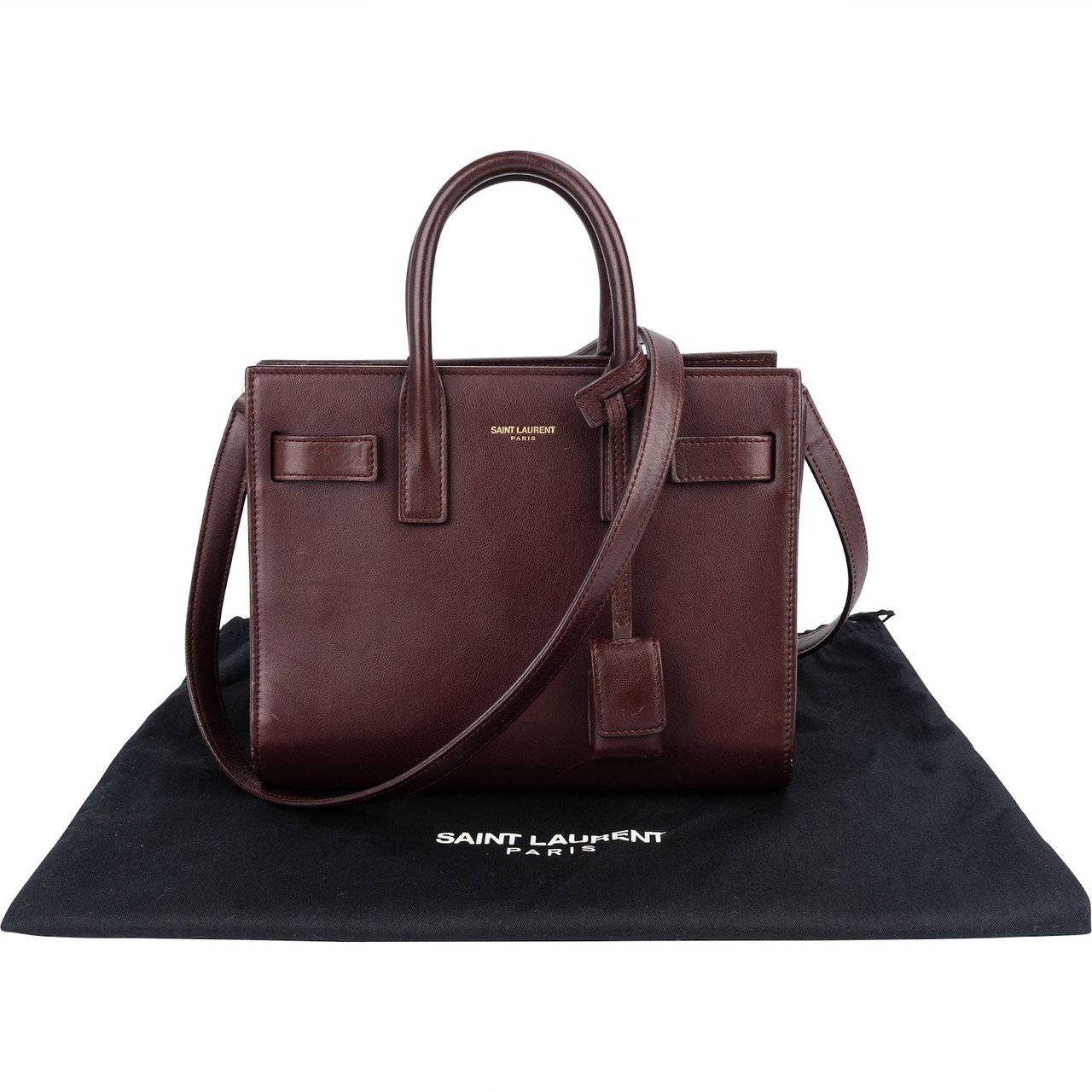 Saint Laurent Saint Laurent Calfskin Leather Nano Sac De Jour Handbag Maroon