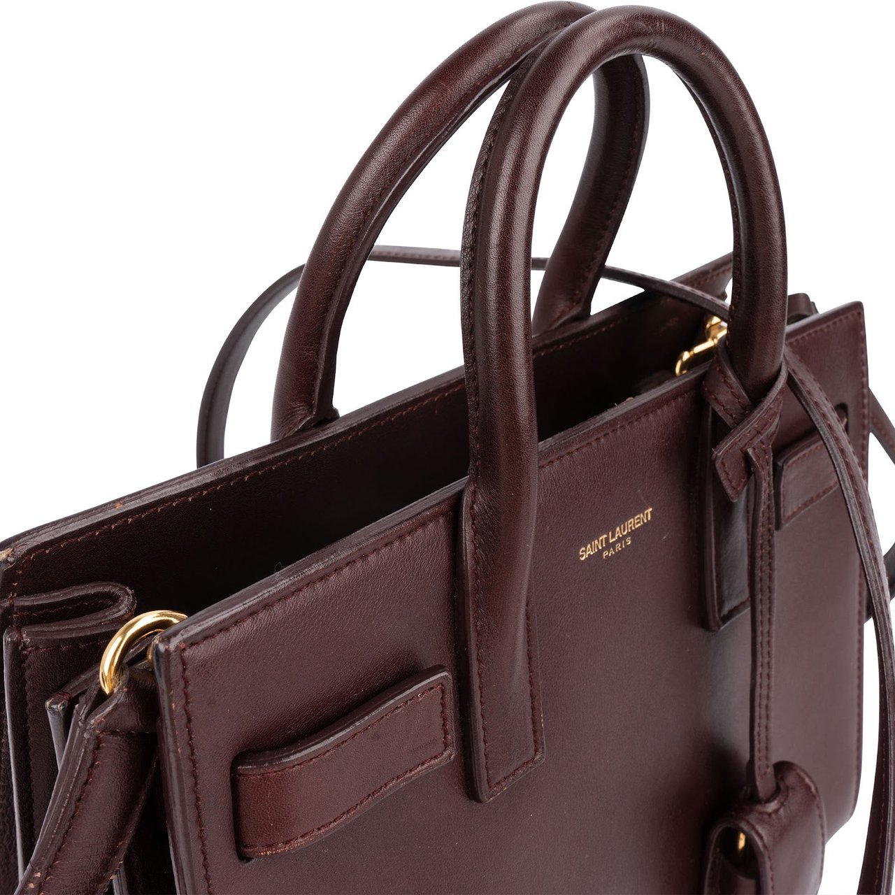 Saint Laurent Saint Laurent Calfskin Leather Nano Sac De Jour Handbag Maroon