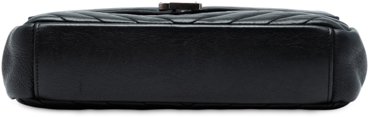 Saint Laurent Medium Quilted Chevron Sheepskin College Satchel Zwart