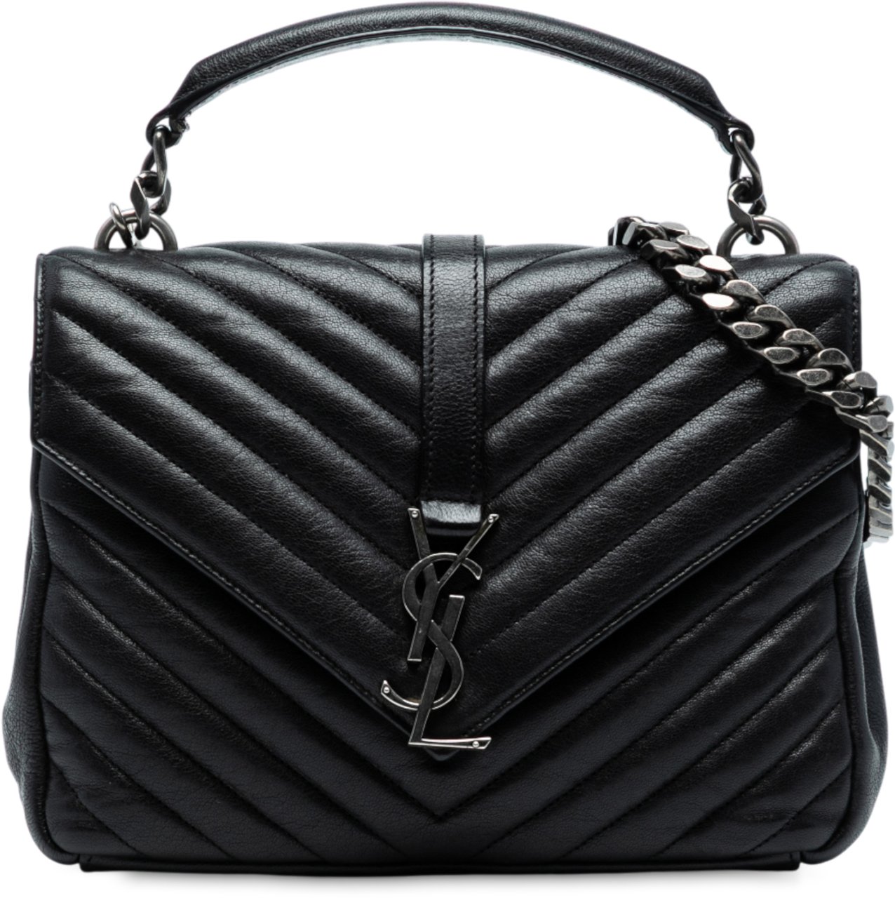 Saint Laurent Medium Quilted Chevron Sheepskin College Satchel Zwart