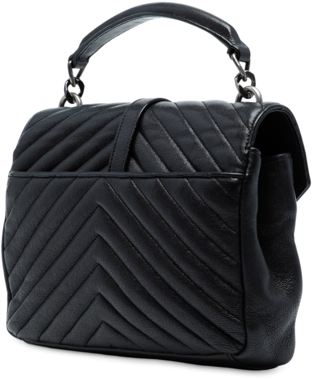 Saint Laurent Medium Quilted Chevron Sheepskin College Satchel Zwart