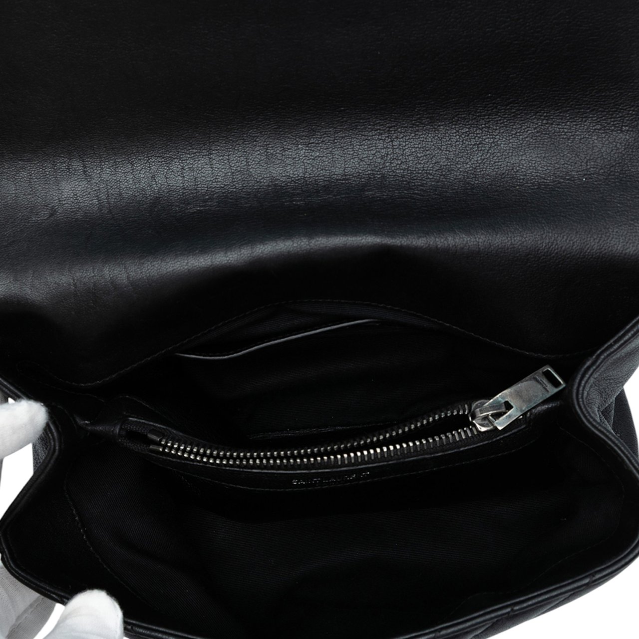 Saint Laurent Medium Quilted Chevron Sheepskin College Satchel Zwart