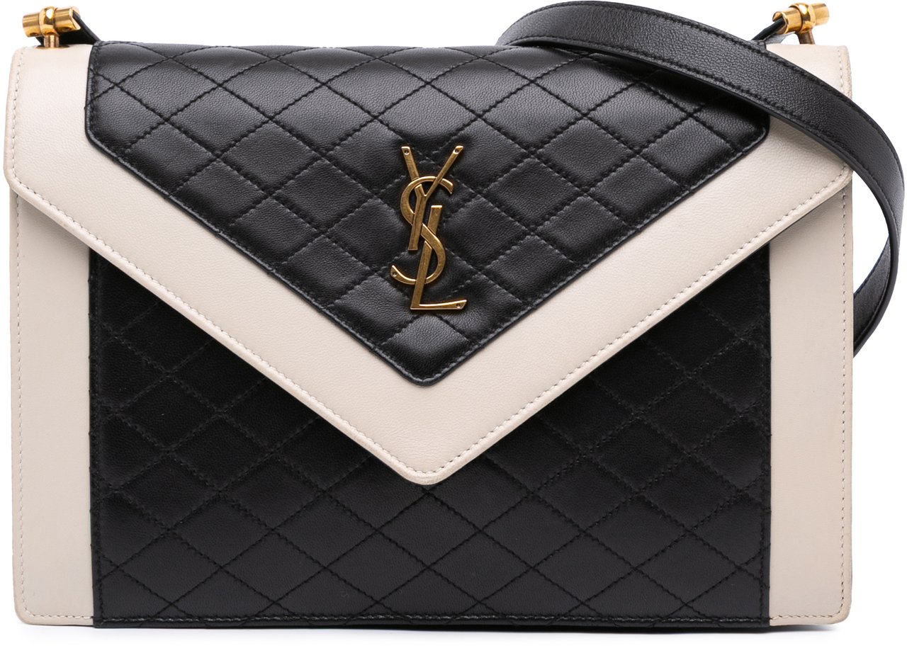 Saint Laurent Bicolor Quilted Lambskin Gaby Crossbody Zwart