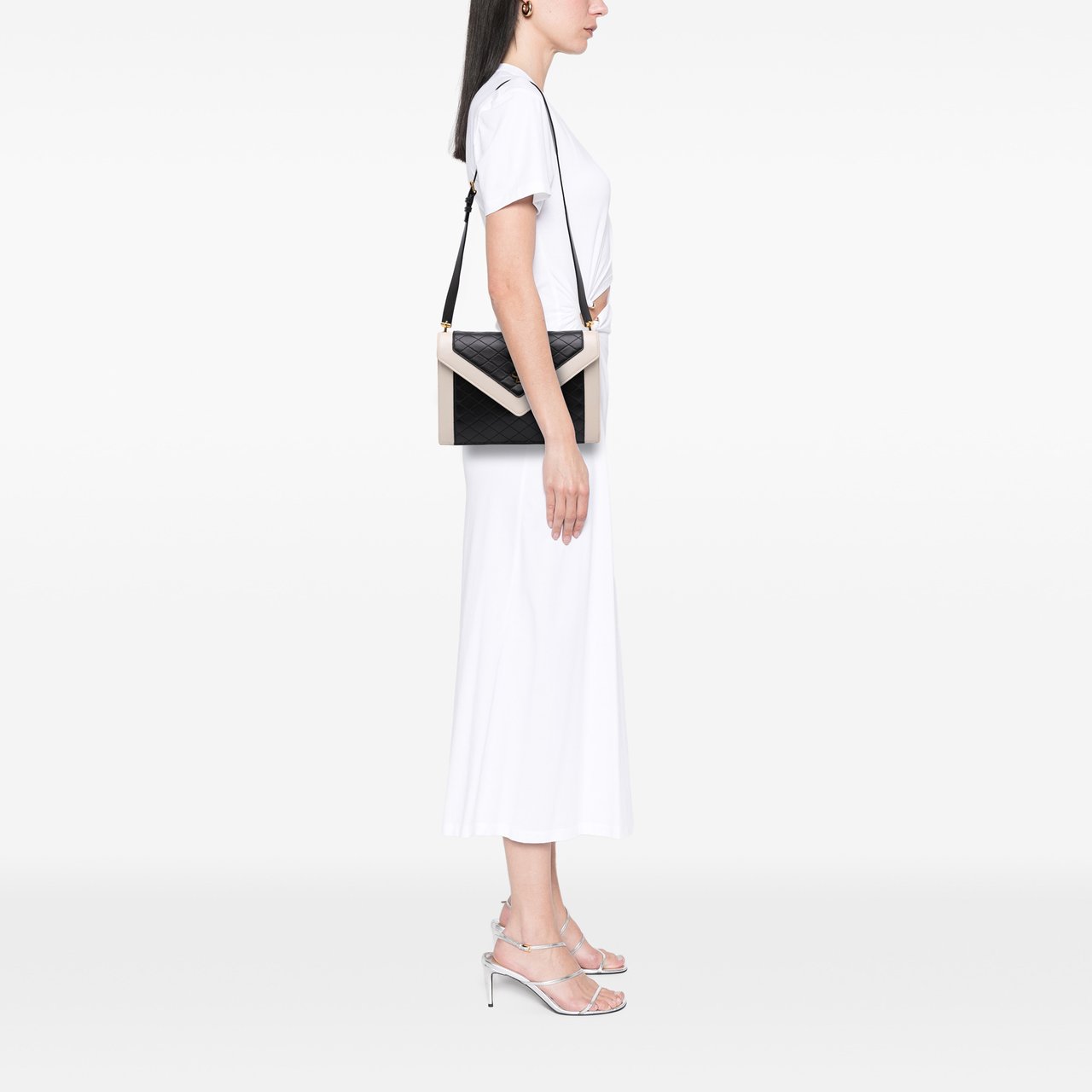 Saint Laurent Bicolor Quilted Lambskin Gaby Crossbody Zwart