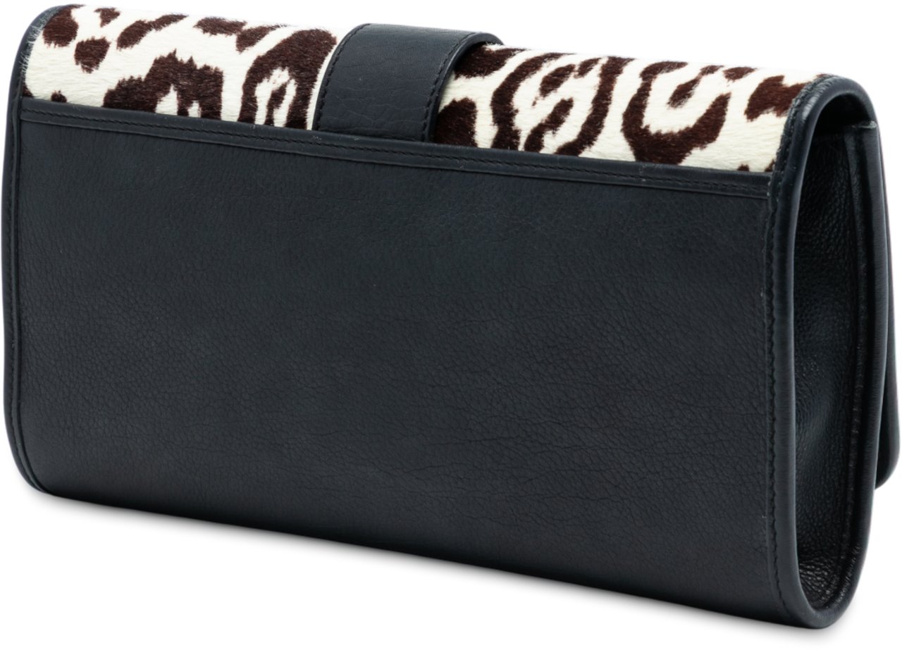Saint Laurent Pony Hair Leopard Print Chyc Ligne Clutch Wit