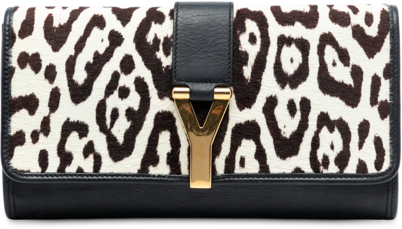 Saint Laurent Pony Hair Leopard Print Chyc Ligne Clutch Wit
