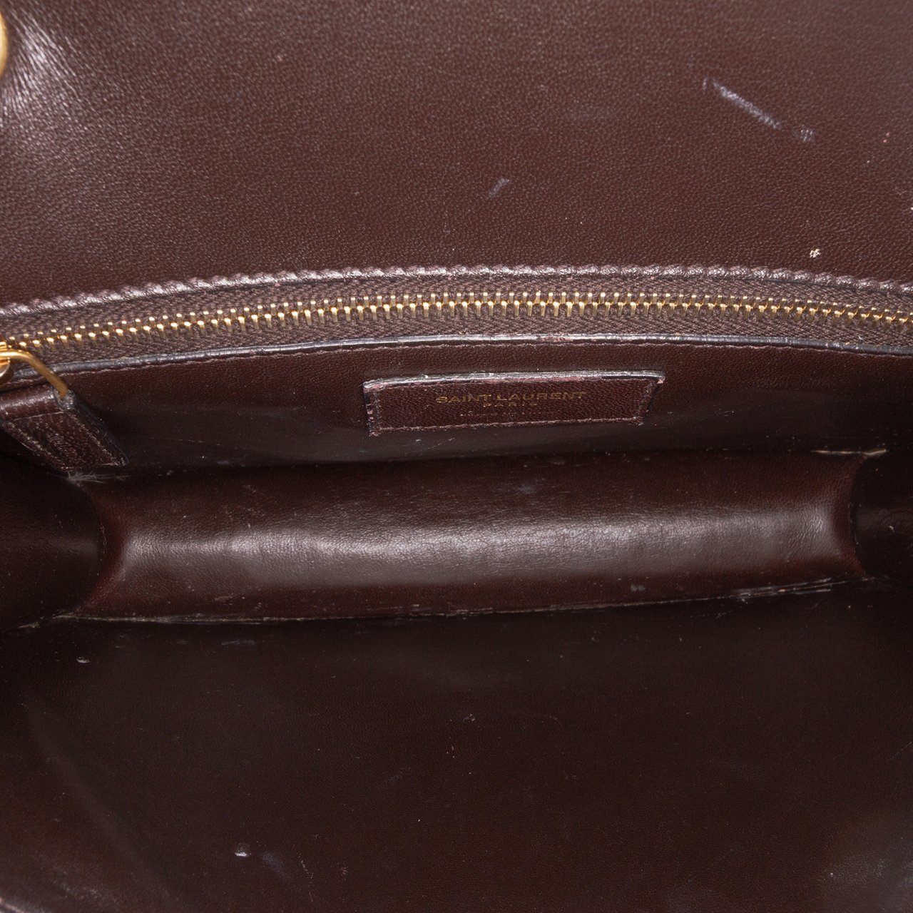 Saint Laurent Croc Embossed Leather Tuc Chain Shoulder Bag Bruin