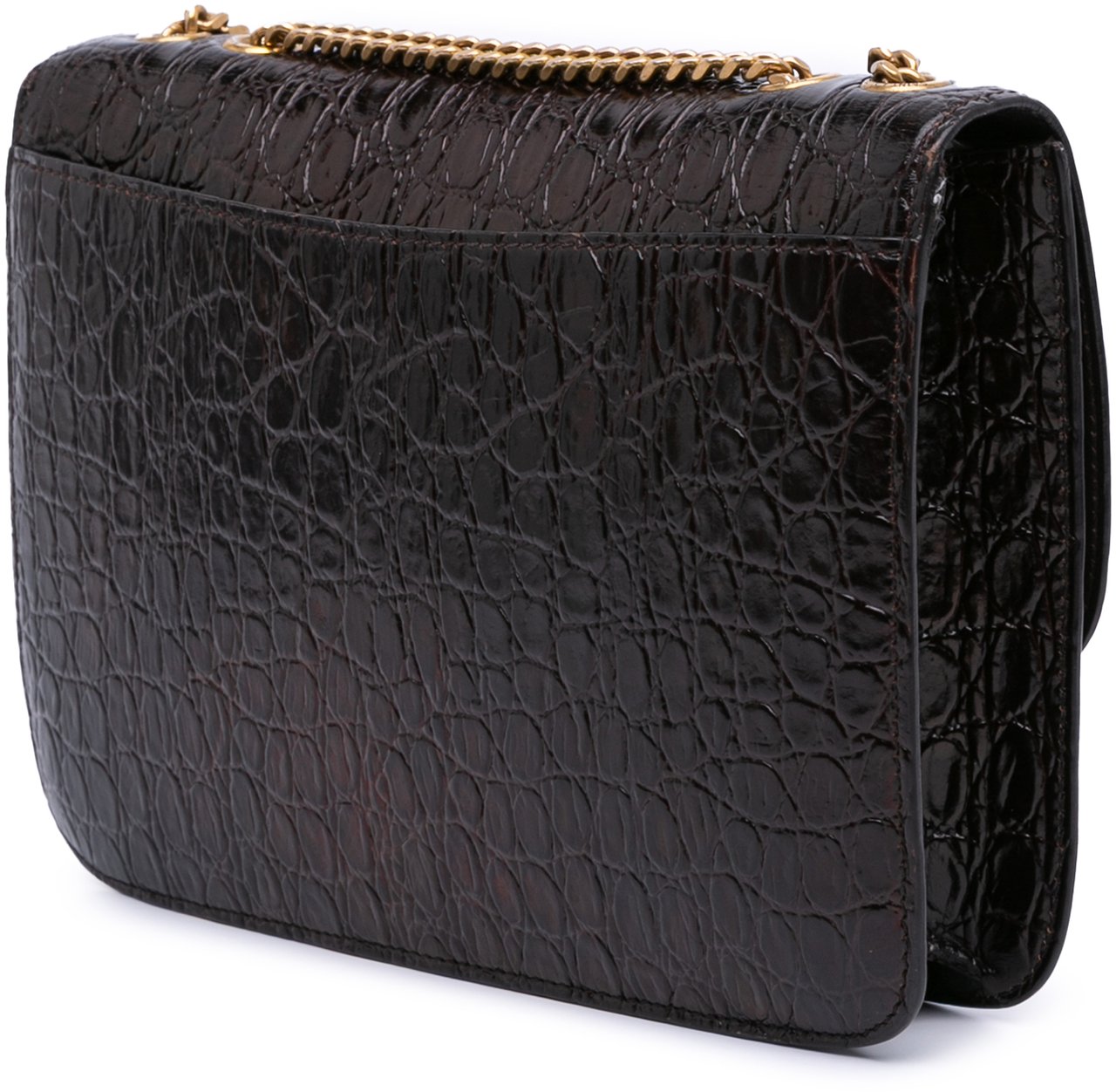 Saint Laurent Croc Embossed Leather Tuc Chain Shoulder Bag Bruin