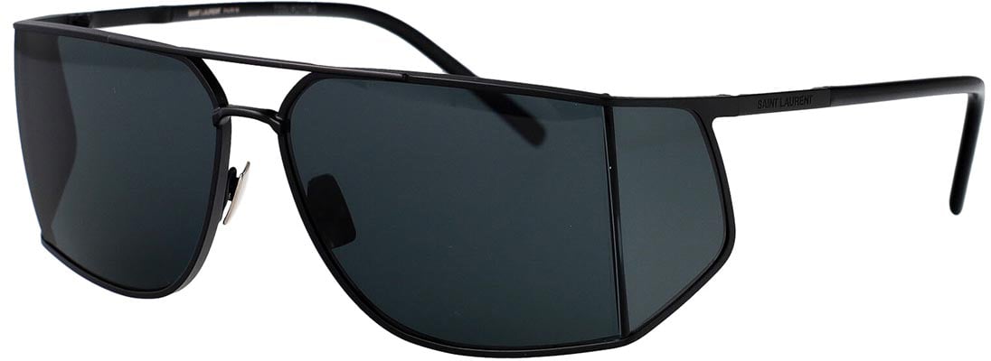 Saint Laurent Angular Metal Frame Sunglasses with Dark Lenses Grijs