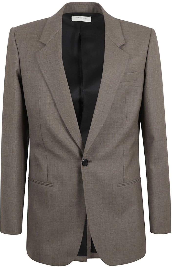 Saint Laurent Tailored Wool Jacket With Design Grijs
