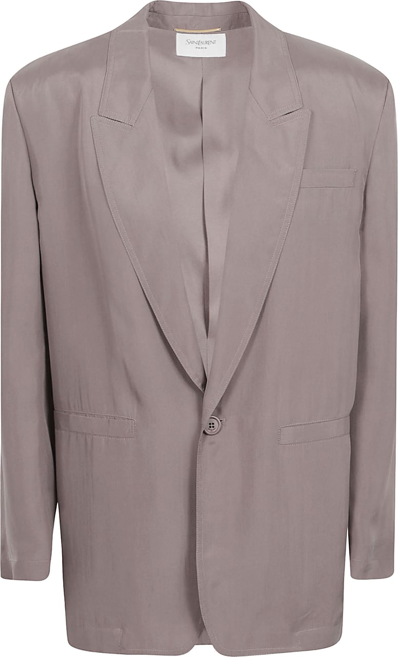 Saint Laurent Silk Jacket with Notched Lapels and Three Pockets Grijs