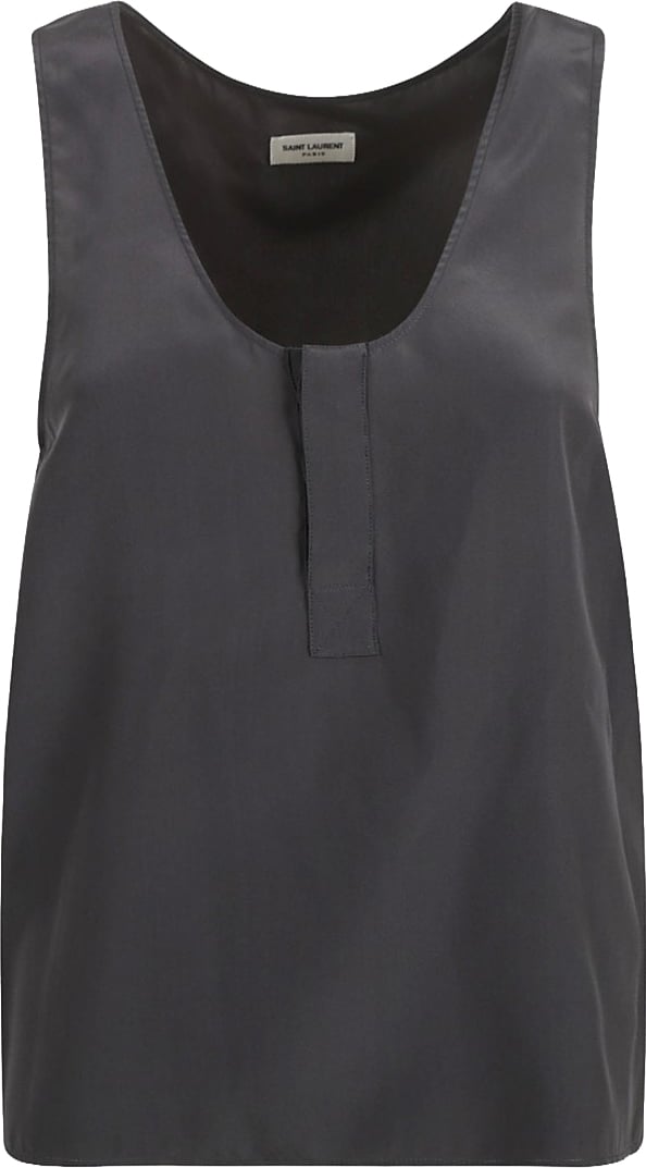 Saint Laurent Black Silk Top With Scoop Neckline Grijs