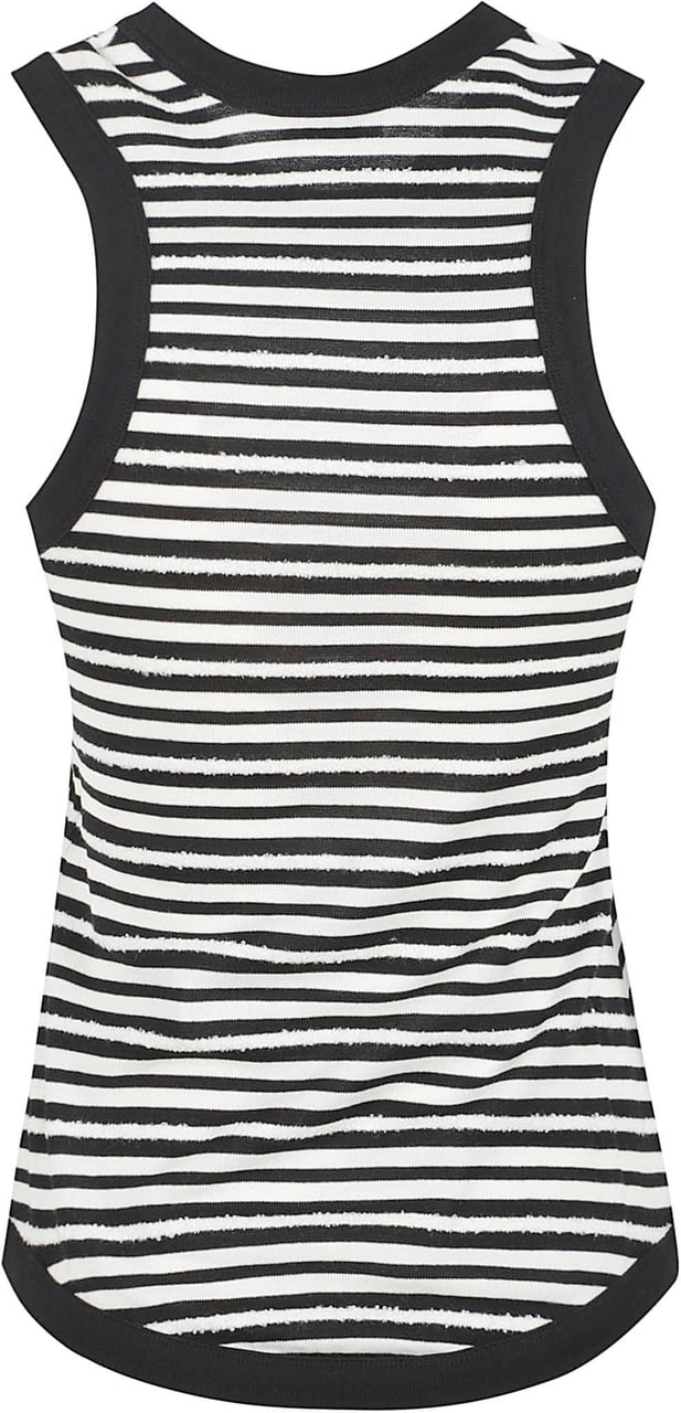 Saint Laurent Striped Sleeveless Top with Distressed Texture Grijs
