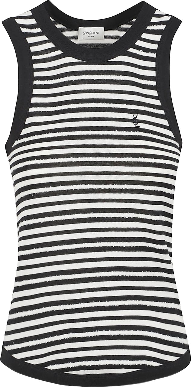 Saint Laurent Striped Sleeveless Top with Distressed Texture Grijs