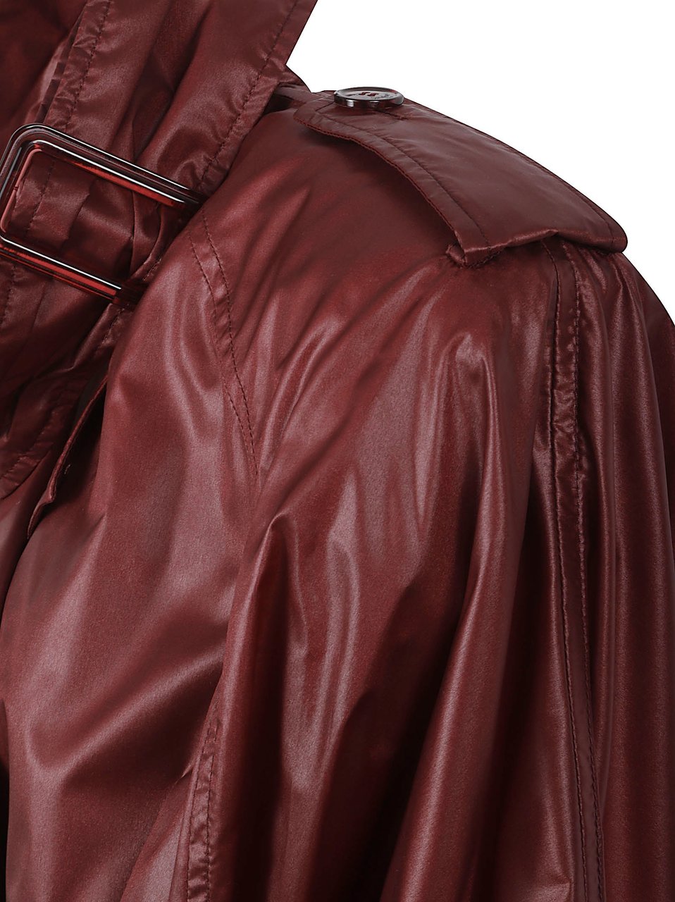 Saint Laurent Double-Breasted Coat in Glossy Deep Burgundy Finish Maroon