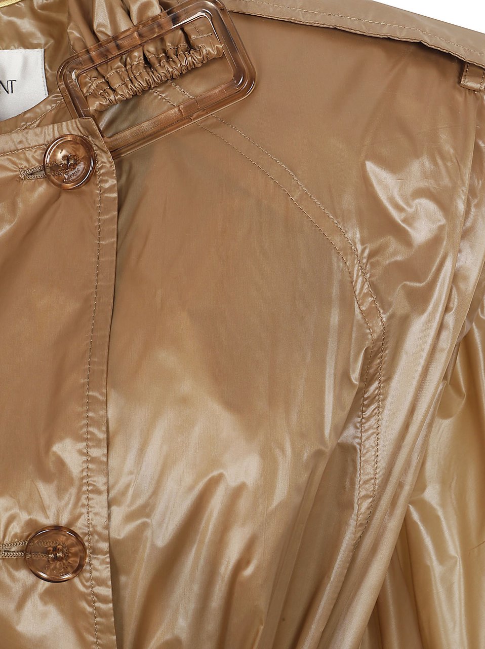 Saint Laurent Glossy Structured Coat with Padded Shoulders Bruin