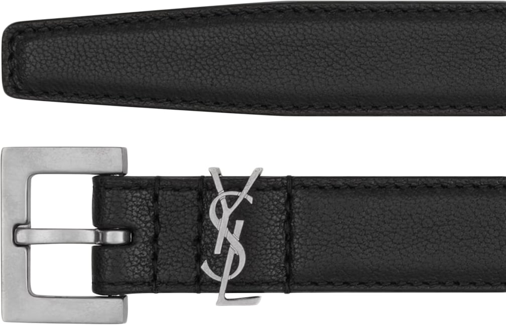 Saint Laurent Calfskin Black Belt with Silver Buckle Neutraal