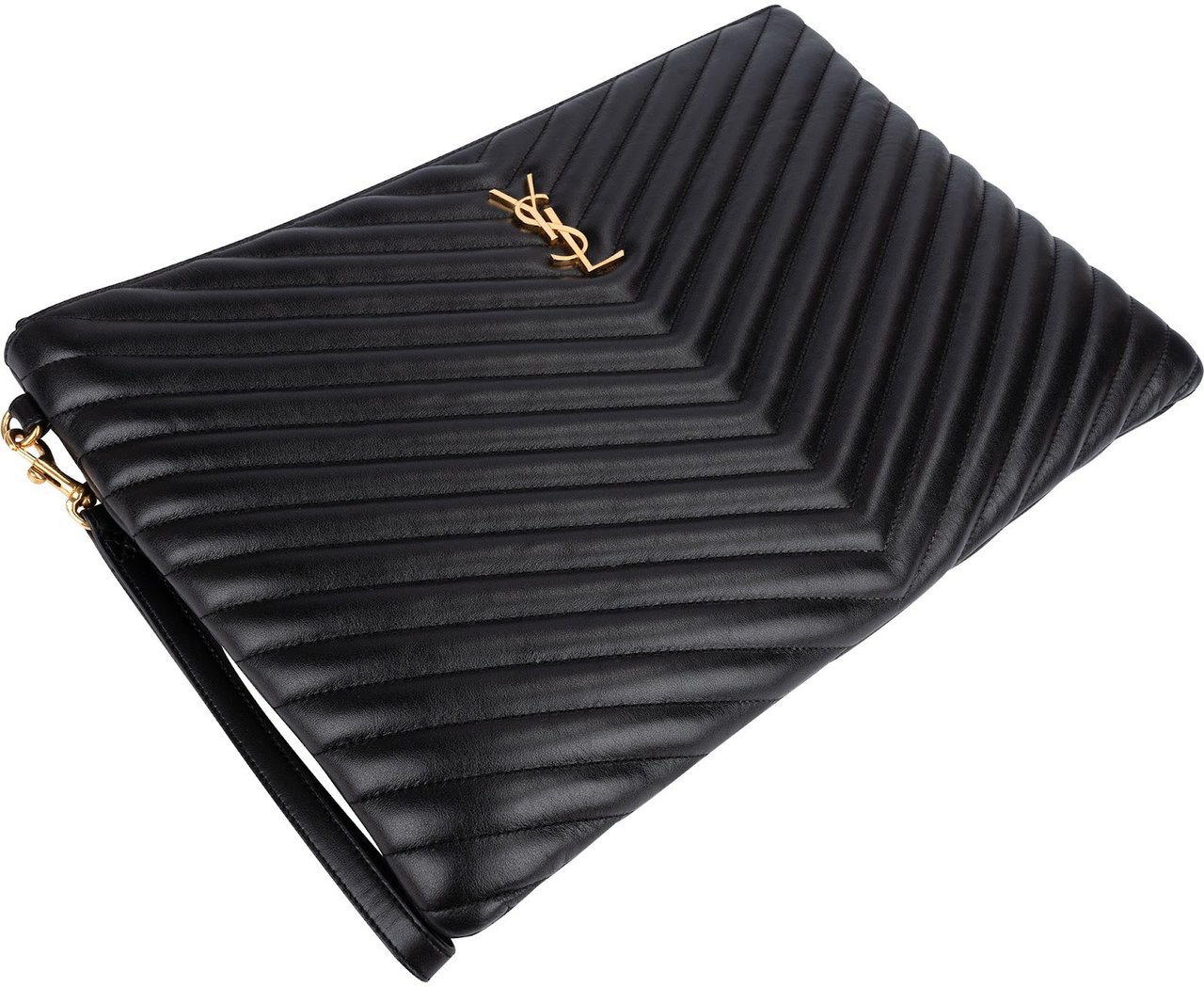 Saint Laurent Saint Laurent Quilted Leather Large Monogram Clutch Zwart