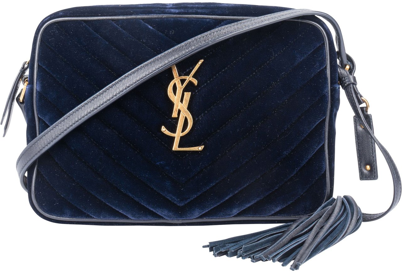 Saint Laurent Saint Laurent Blue Velvet Lou Crossbody Bag Blauw