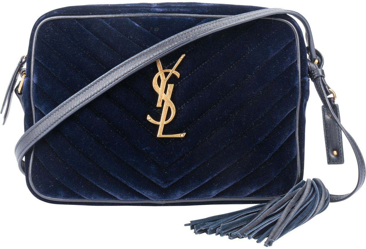 Saint Laurent Saint Laurent Blue Satin Lou Crossbody Bag Blauw