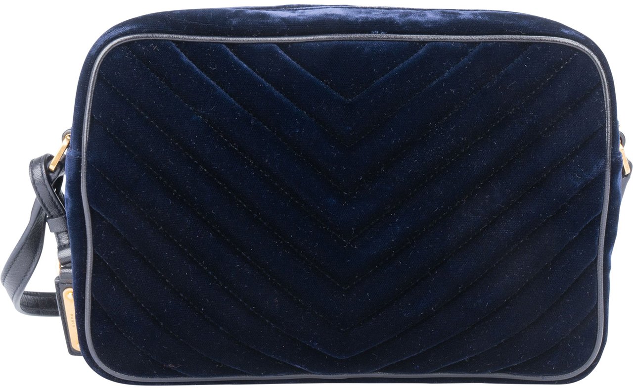 Saint Laurent Saint Laurent Blue Satin Lou Crossbody Bag Blauw