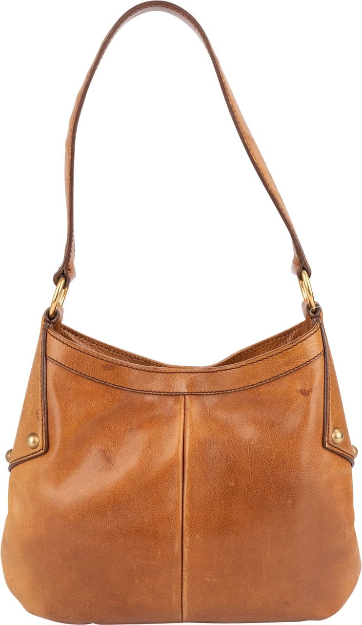 Saint Laurent Yves Saint Laurent Leather Stitched Emblem Hobo Shoulder Bag Bruin