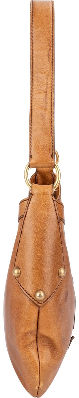 Saint Laurent Yves Saint Laurent Leather Stitched Emblem Hobo Shoulder Bag Bruin