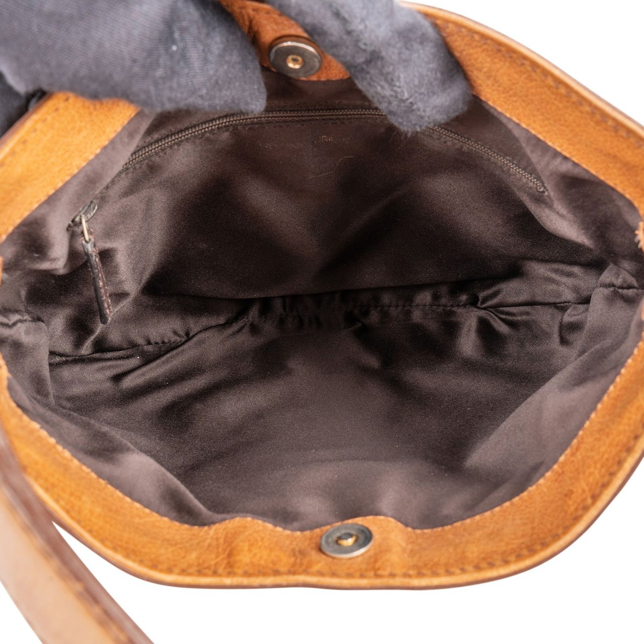Saint Laurent Yves Saint Laurent Leather Stitched Emblem Hobo Shoulder Bag Bruin