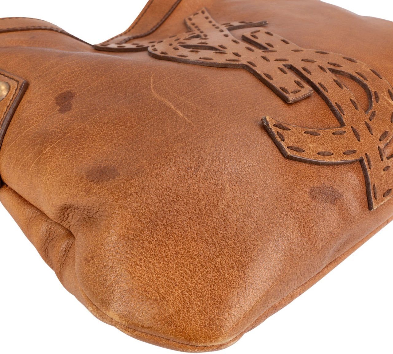 Saint Laurent Yves Saint Laurent Leather Stitched Emblem Hobo Shoulder Bag Bruin