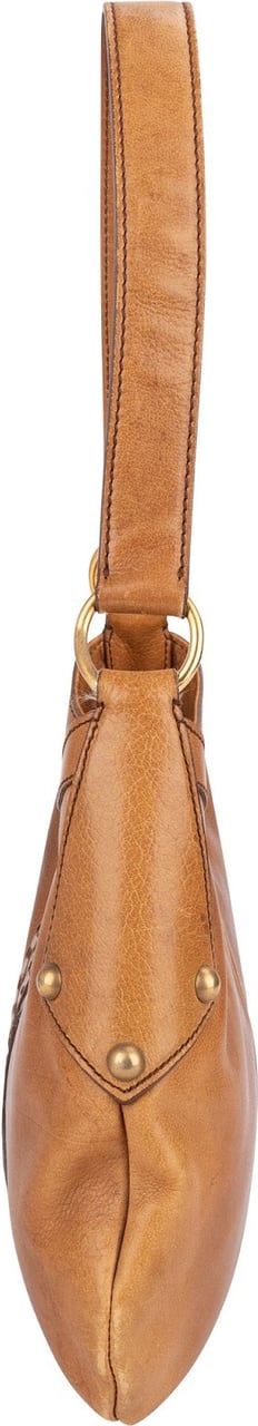 Saint Laurent Yves Saint Laurent Leather Stitched Emblem Hobo Shoulder Bag Bruin
