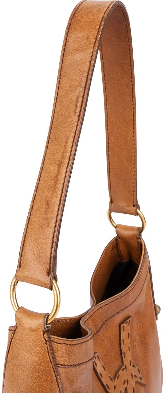 Saint Laurent Yves Saint Laurent Leather Stitched Emblem Hobo Shoulder Bag Bruin
