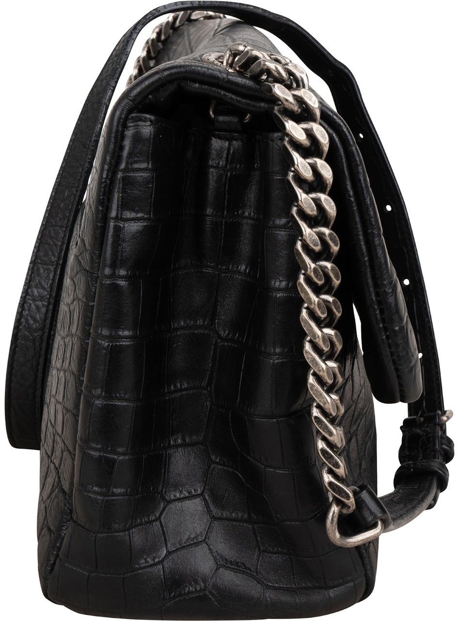 Saint Laurent Croc-Embossed Leather Niki Chain Crossbody Bag Zwart