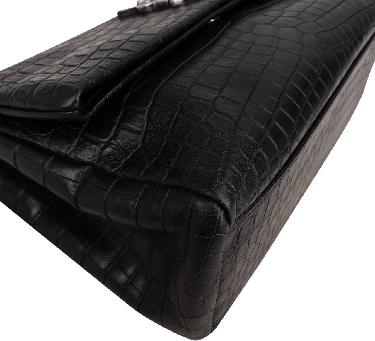 Saint Laurent Croc-Embossed Leather Niki Chain Crossbody Bag Zwart
