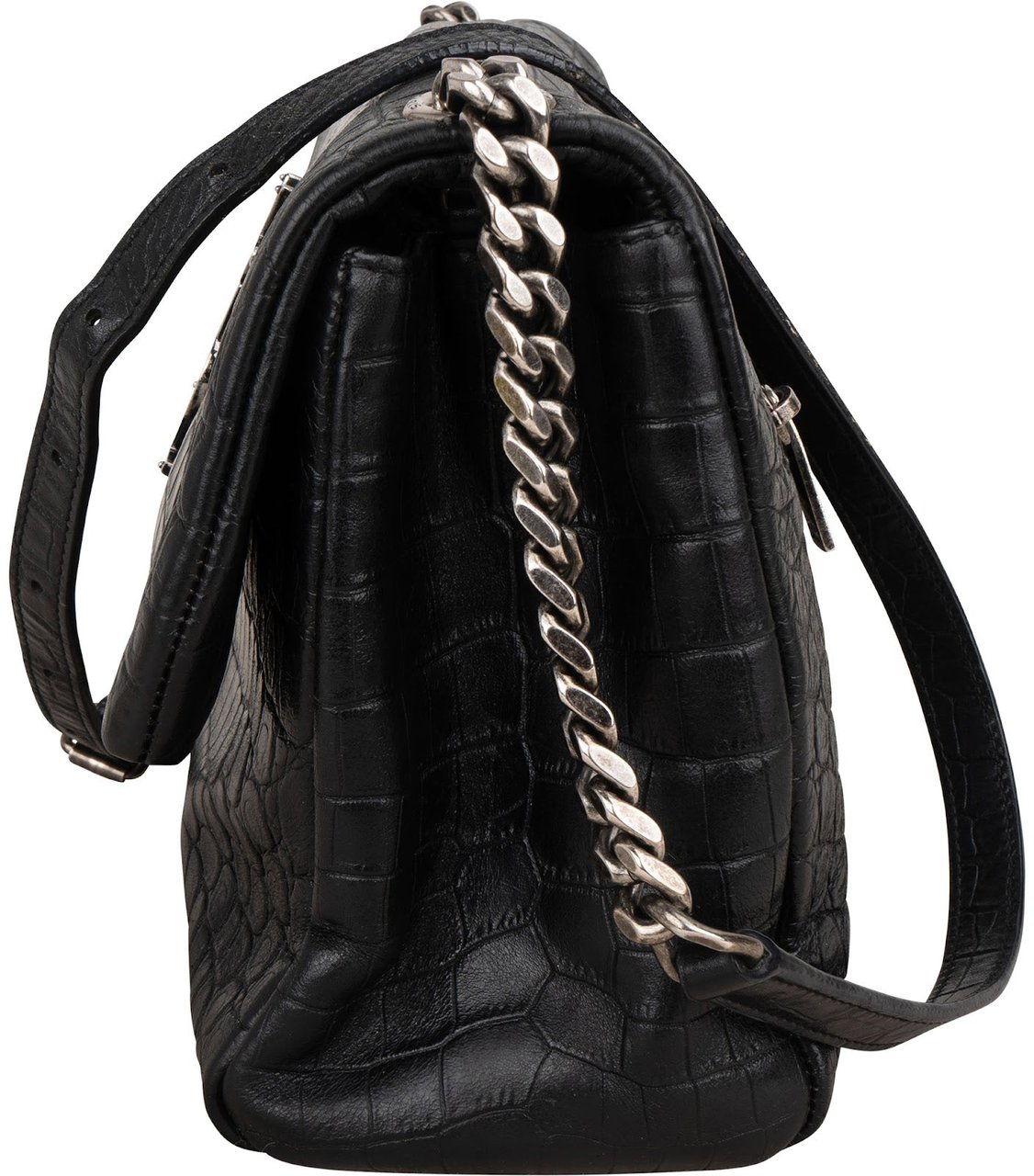 Saint Laurent Croc-Embossed Leather Niki Chain Crossbody Bag Zwart