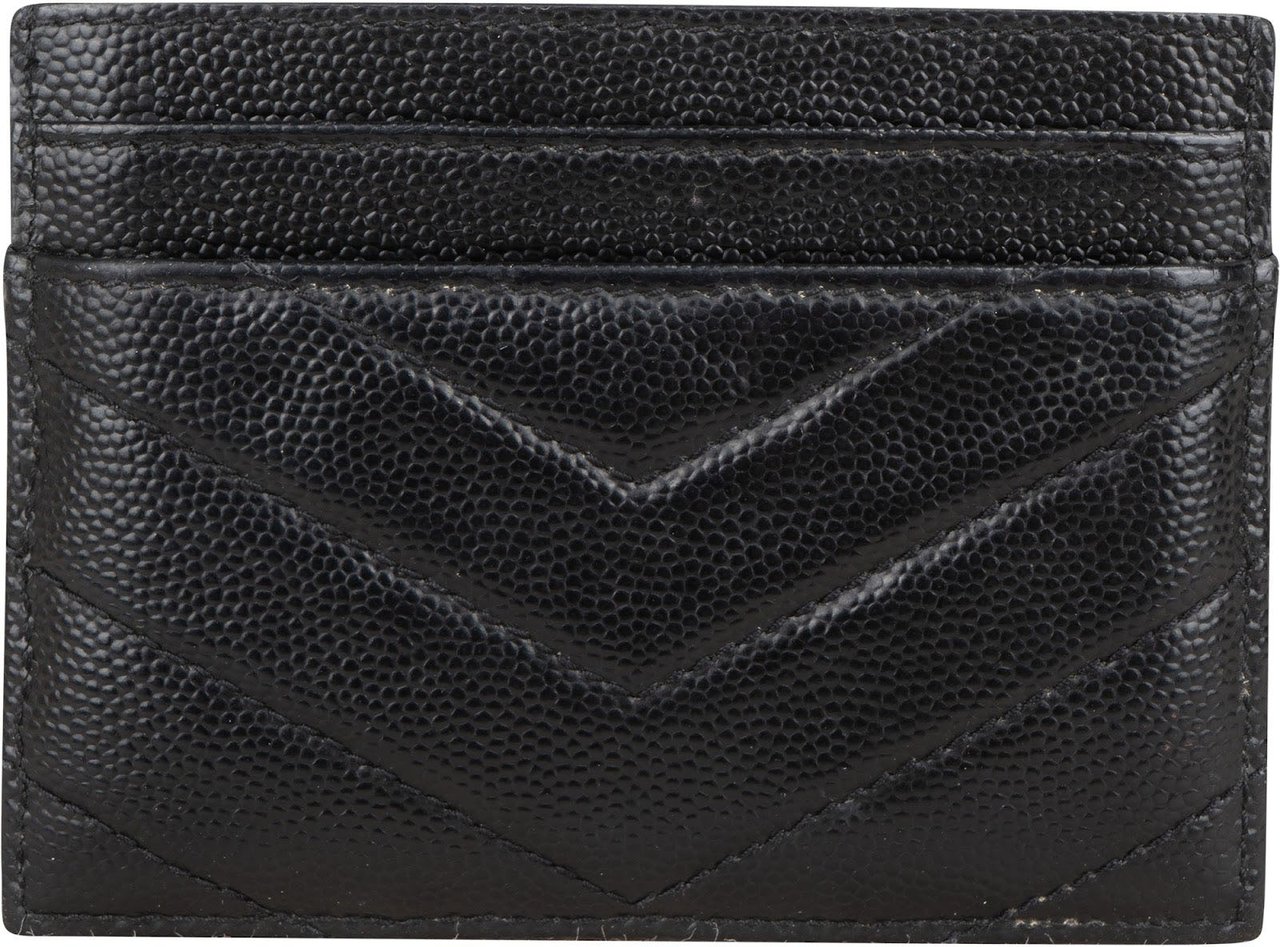 Saint Laurent Grain de Poudre Leather Chevron Card Holder Zwart