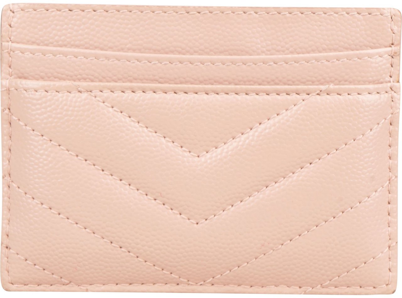 Saint Laurent Grain de Poudre Leather Chevron Card Holder Rood