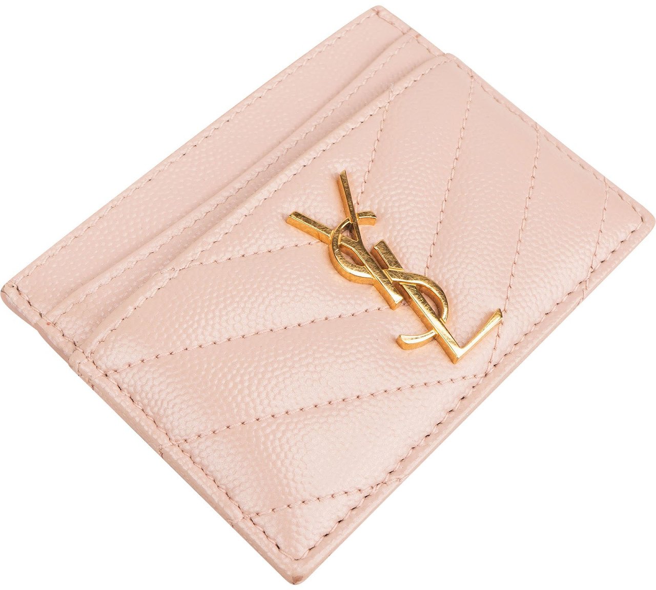 Saint Laurent Grain de Poudre Leather Chevron Card Holder Rood