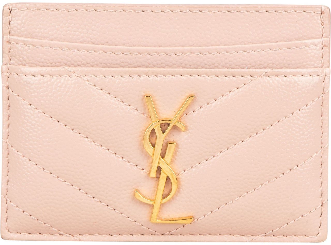 Saint Laurent Grain de Poudre Leather Chevron Card Holder Rood