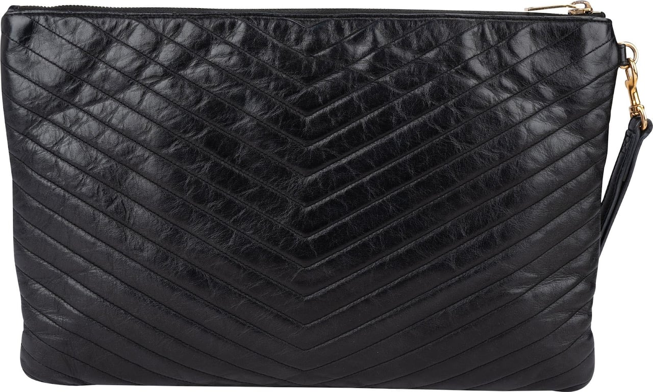 Saint Laurent Quilted Leather Clutch Zwart