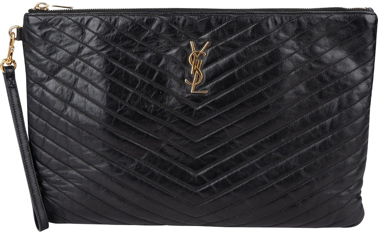 Saint Laurent Quilted Leather Clutch Zwart